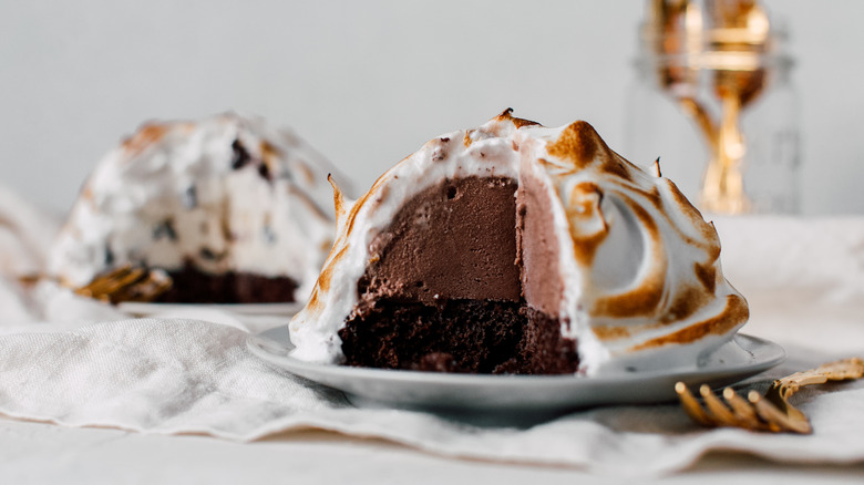 Baked Alaska with chocolate ice cream