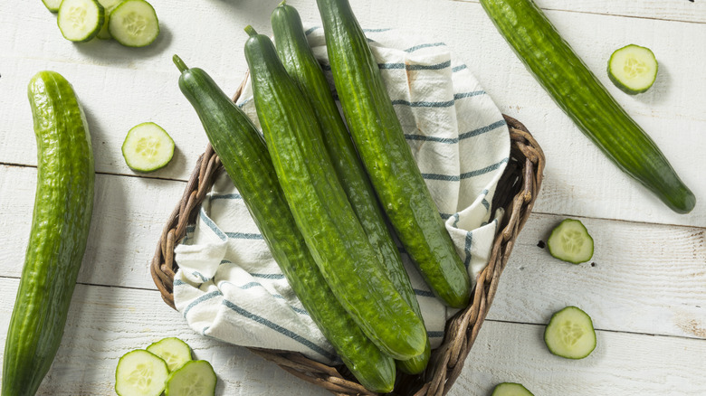 Basket of English cucumbers