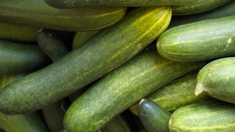 Garden cucumbers stacked