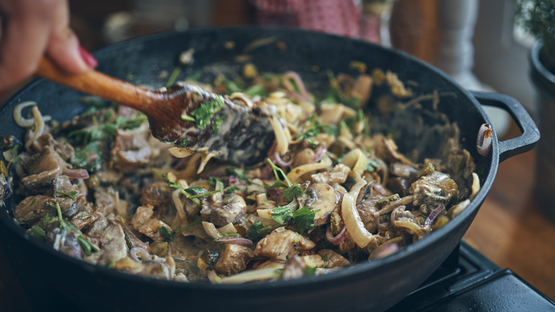 Sauteeing mushrooms and onions