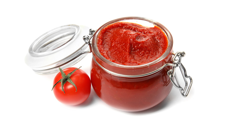 Tomato puree in glass jar