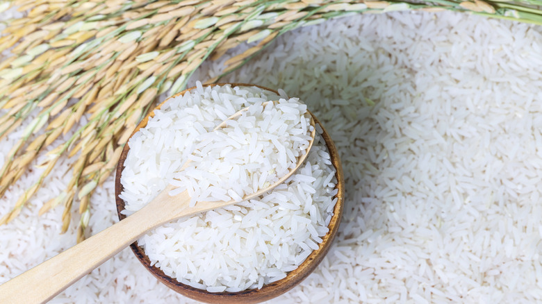 rice in a brown bowl