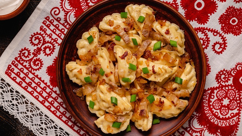 Pierogies with bacon and onions