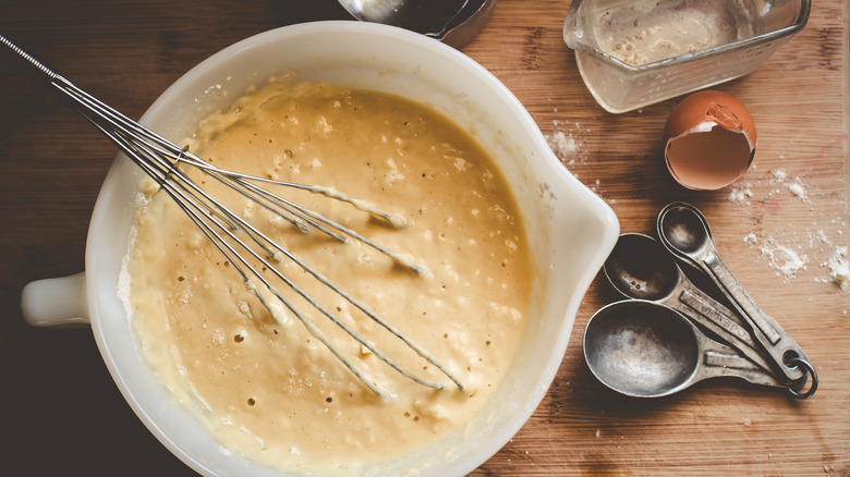 pancake batter in mixing bowl