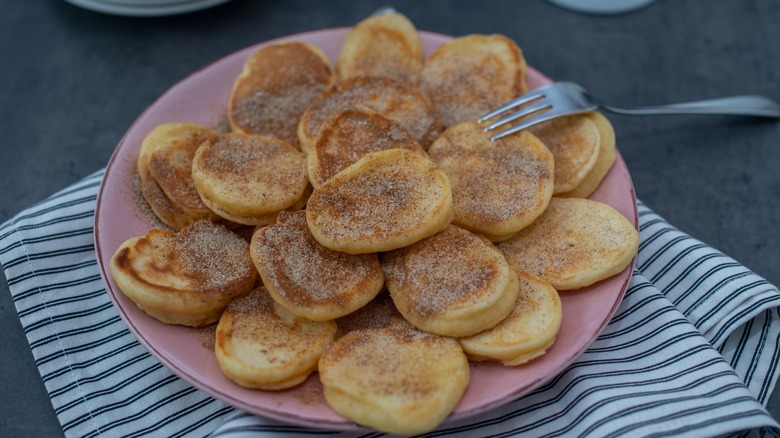 plate of small cinnamon pancakes