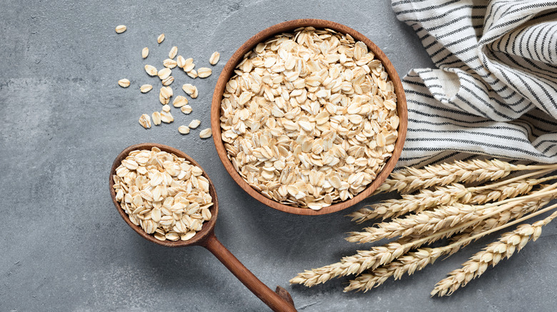 wooden bowl of rolled oats