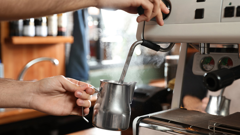 Barista steaming milk