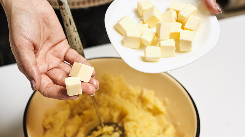 cubed butter added to dough