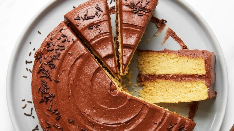 yellow cake with chocolate frosting