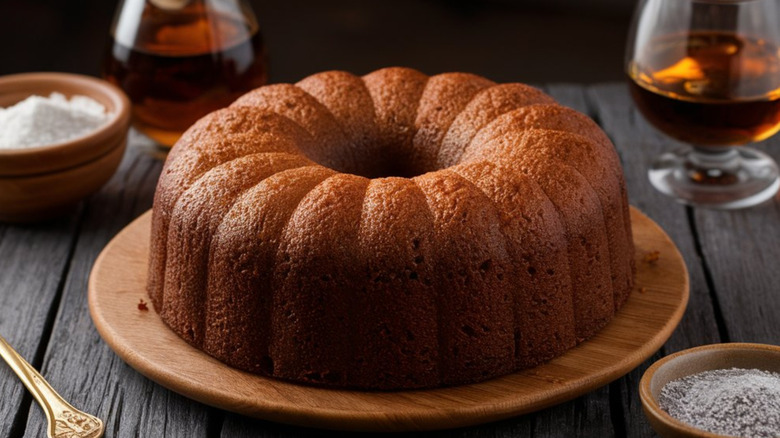 Bundt cake with glass of rum