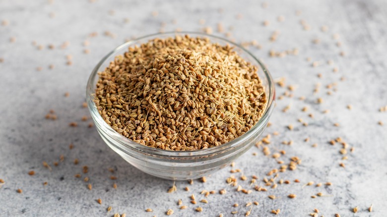 Ajwain seeds in a glass bowl