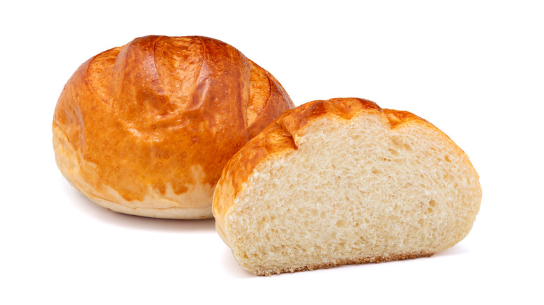 Loaf of potato bread sliced in half