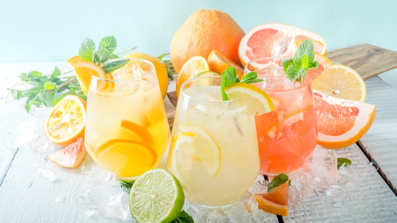 Glasses of white wine sangria with fruit