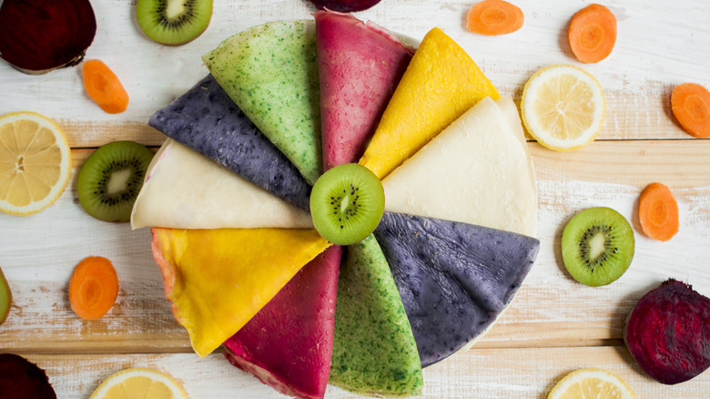 multicolored pancakes with beets and carrots