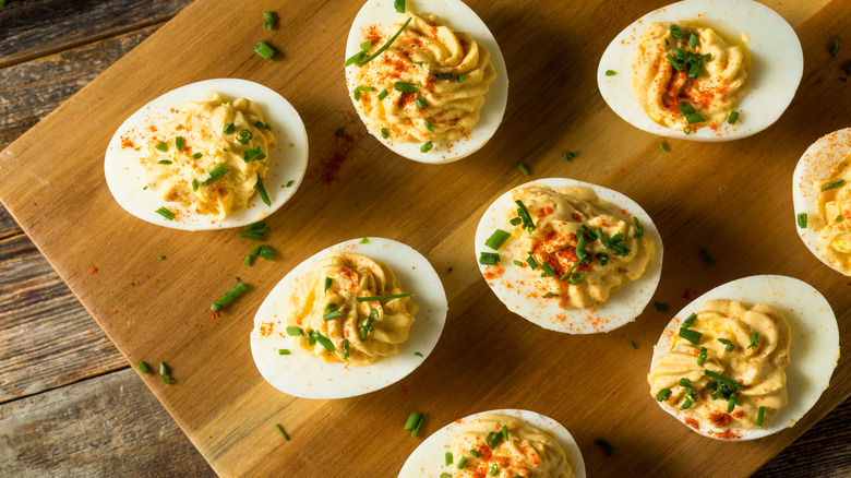 deviled eggs dusted with spices