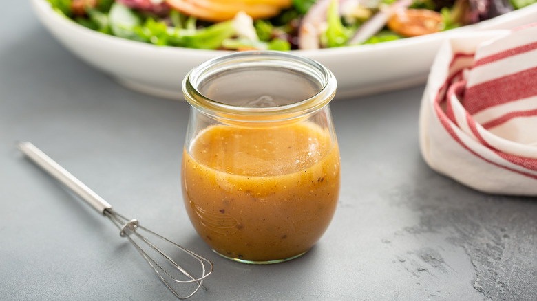 Glass jar of apple cider vinaigrette