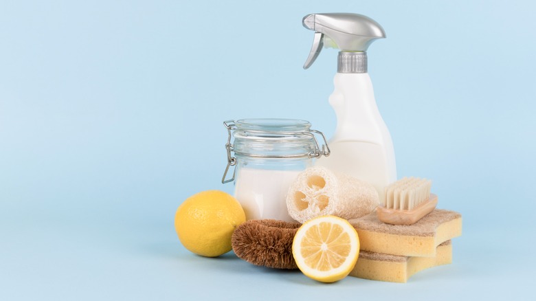cleaning products and fresh lemon