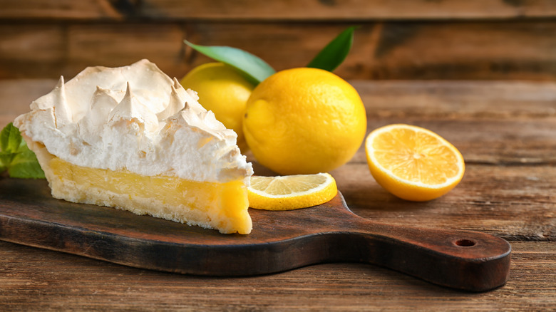 lemon meringue pie on board