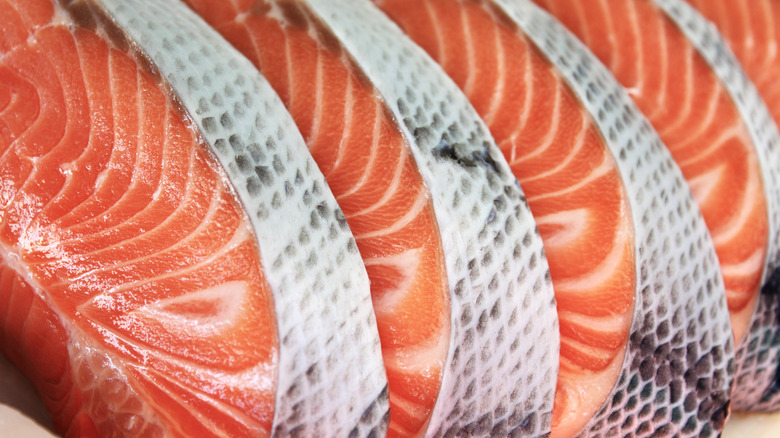 texture photo of raw salmon steaks
