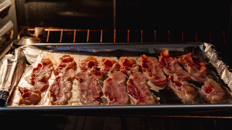 bacon cooking in oven