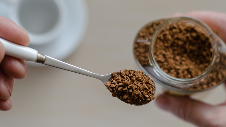 A spoon of instant coffee powder