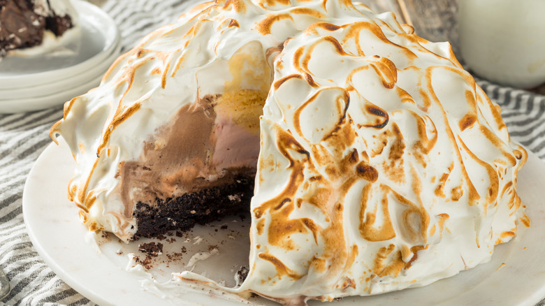 Full size Baked Alaska on white plate