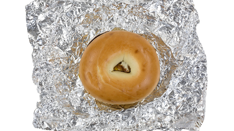 Bagel in aluminum foil