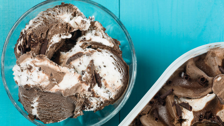 bowl of chocolate and vanilla ice cream