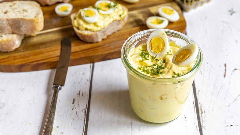 A jar of egg salad