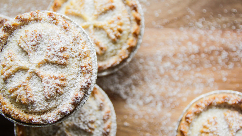 small pies with snow flake decorations