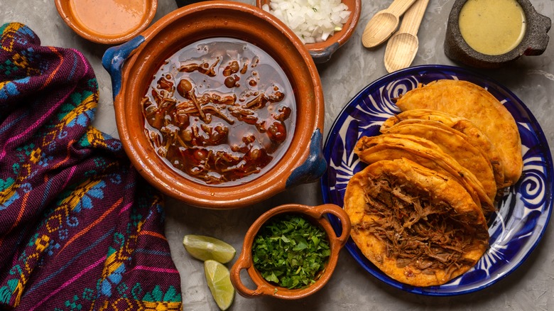 birria meat tacos and stew