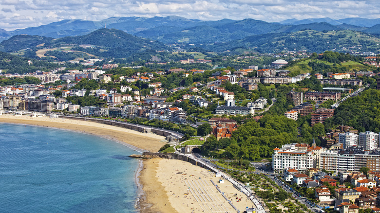 Panorama of San Sebastian showing the beach, town, and mountains