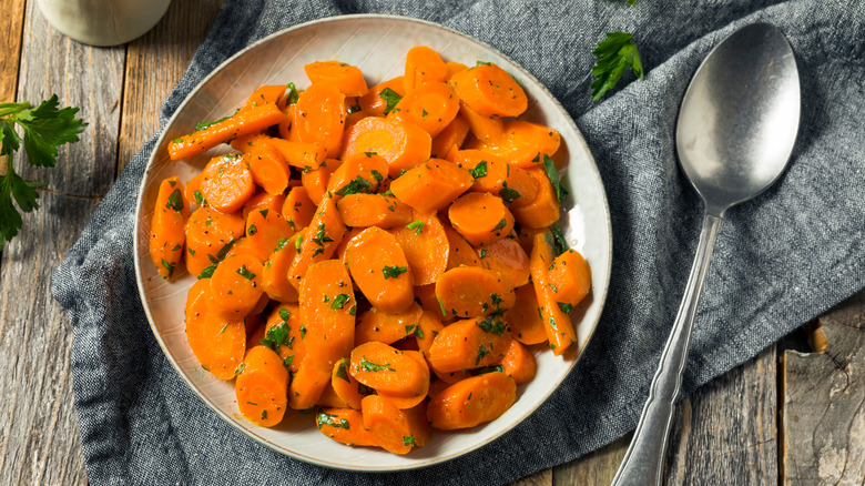 Vichy carrots glazed with butter and sugar and topped with parsley