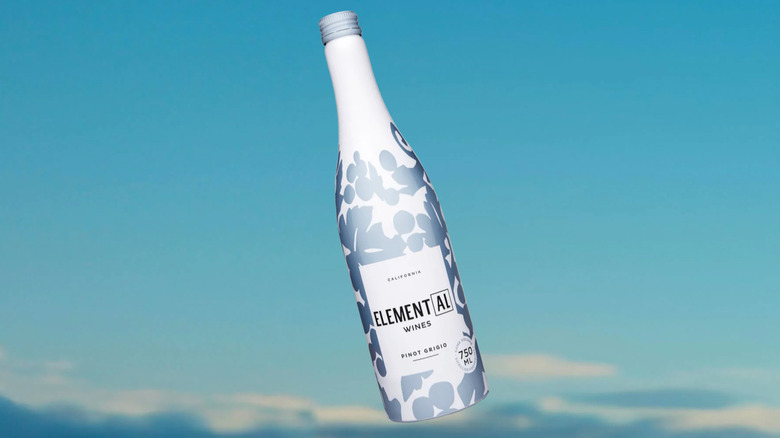 Aluminum wine bottle against blue sky