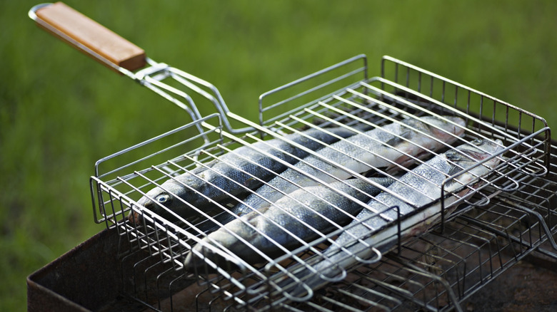 Whole fish in grill basket