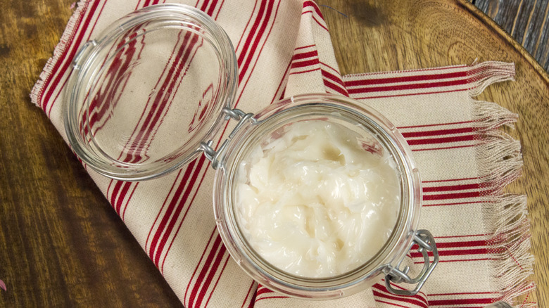 Jar of white bacon fat