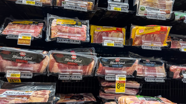 Bacon section at grocery store