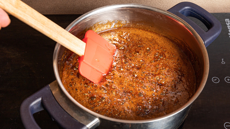 butter sugar spices in pan