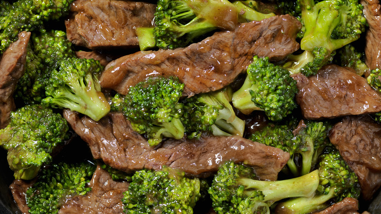 Close-up of beef with broccoli
