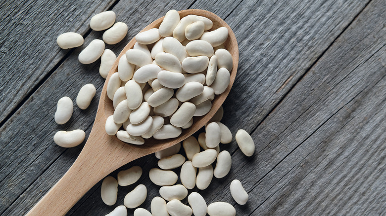 White beans in a spoon