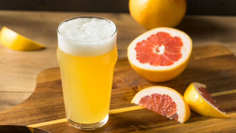 grapefruit radler shandy with citrus wedges