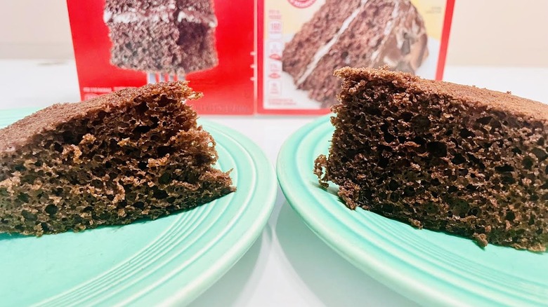 Close-up side view of chocolate cake slices