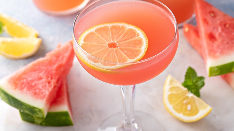 Watermelon lemonade in a cocktail glass