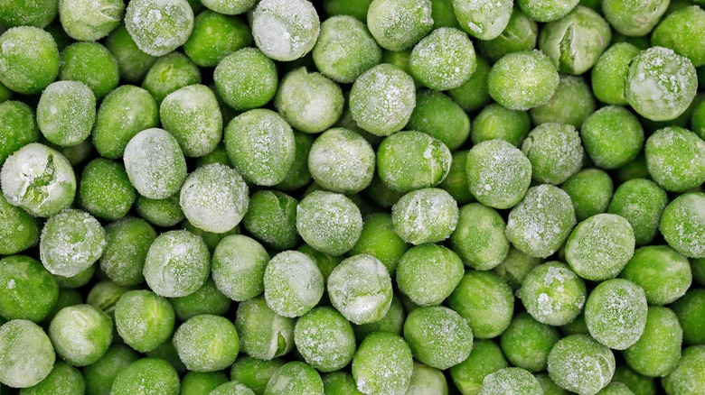 Close up of frozen green peas