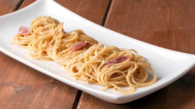 Plate of spaghetti with anchovy butter