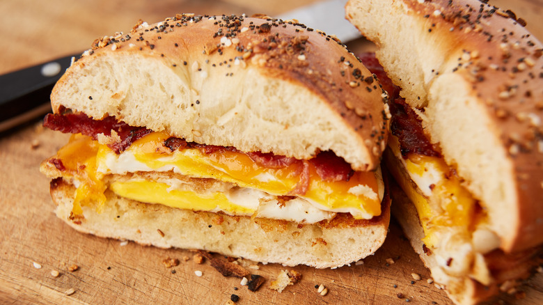 Bacon egg and cheese on bagel 