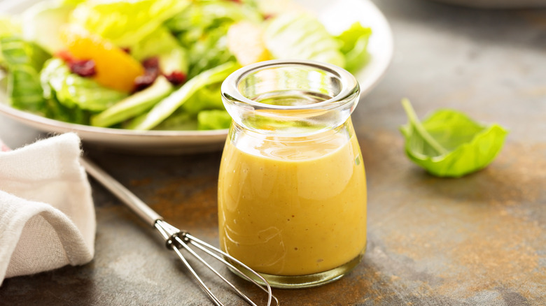 Homemade mustard dressing in a jar