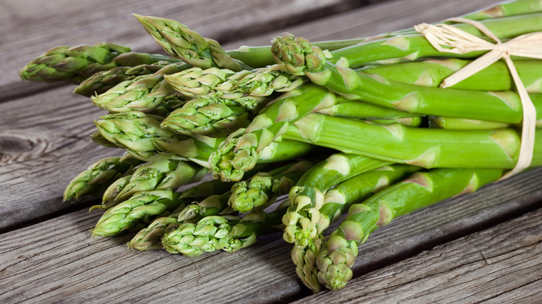 Freshly harvested asparagus on a table