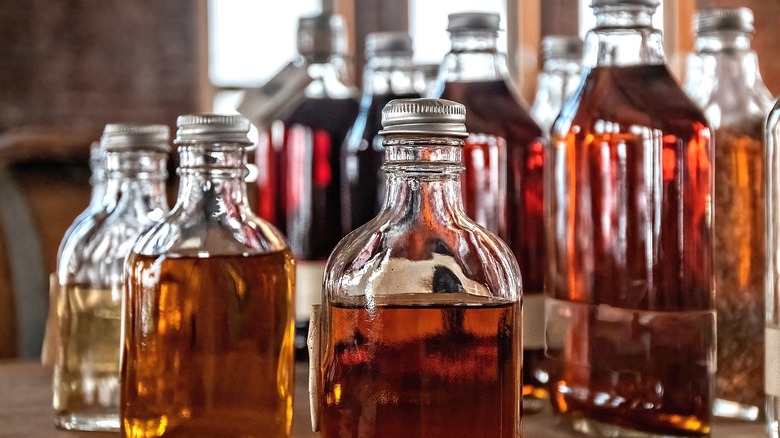 Rum in glass bottles