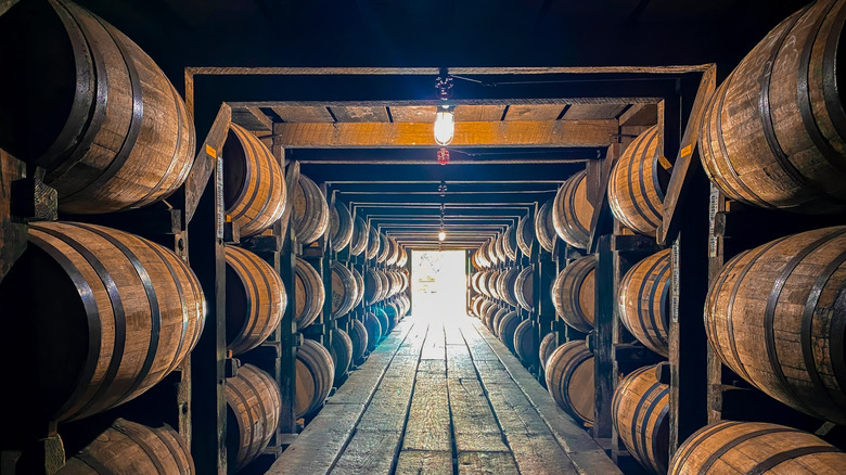 Oak barrels of aging bourbon